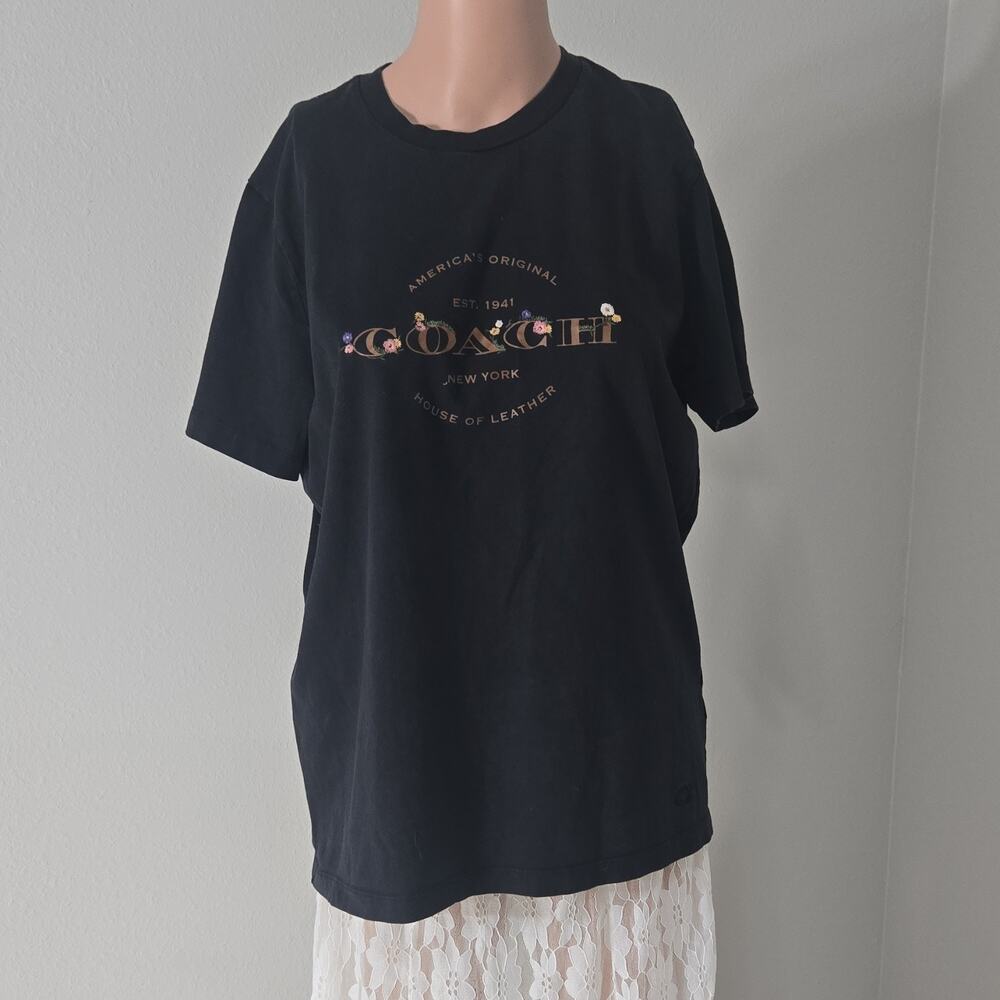 Coach Men's Graphic Logo Embroidered Designer T-Shirt Black Short Sleeve Size L